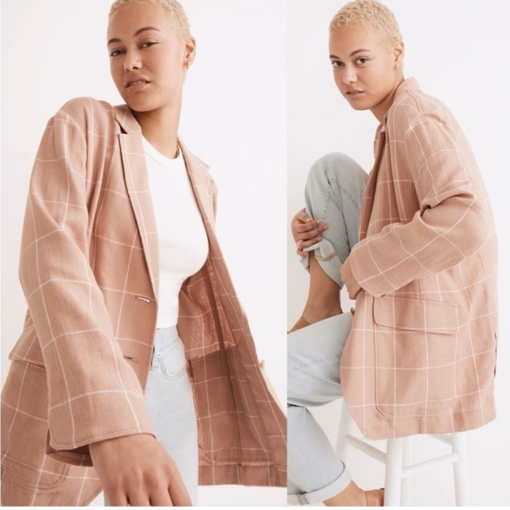 Madewell Breezewoven Larsen Blazer Small Linen Windowpane Sandstone